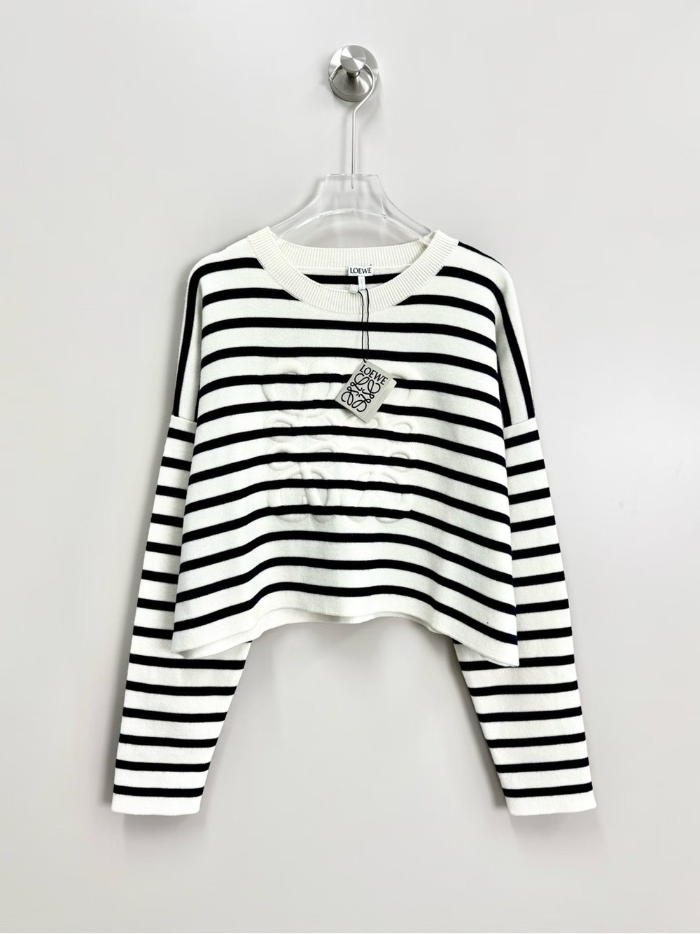 Loewe White and Black Striped Cropped Sweater